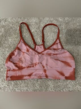 PINK Victoria's Secret Pink Ribbed Tie-Dye Bralette in Dusty Pink & Rust